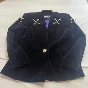 CRISCIONE New York Black Velvet Rhinestone VTG Embellished Blazer Size Large